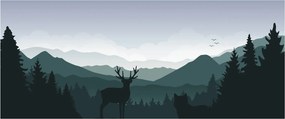 Kép - Szarvas farkassal a sziklák között (120x50 cm)