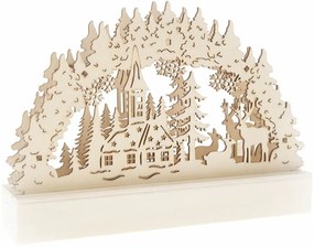 Szarvas és templom karácsonyi fa LED dekoráció, barna, 22 x 15 x 5 cm