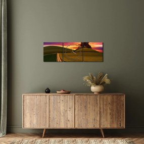 Mező és a színes ég képe (órával) (90x30 cm)