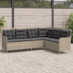 Világosszürke polyrattan L-alakú kerti kanapé párnákkal