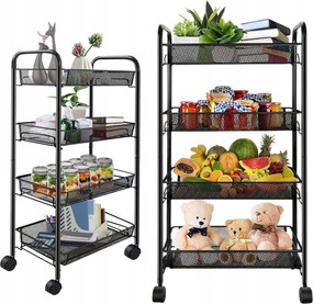 Gurulós Könyvespolc 4 Szintes Keskeny Rendszerező Polc Fürdőszoba Konyha Mobil