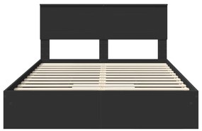 vidaXL Tárolós Ágy fejtámlával fiókkal Fekete 140 x 190 cm Faanyag