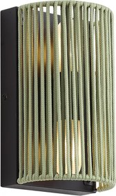 Japandi fali lámpa zöld, fekete és kötél IP44 - Jayla