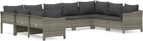 vidaXL 9 részes szürke polyrattan kerti ülőgarnitúra párnákkal