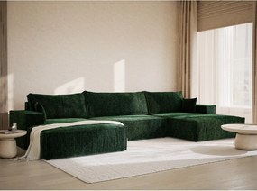 Sötétzöld zsenília kinyitható-tárolóhelyes sarokkanapé (U alakú) Kyoto – Maison de Rêve
