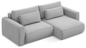 Világosszürke bársony kinyitható-tárolóhelyes sarokkanapé (jobb oldali-heverő résszel) Kapua – Makamii