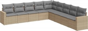 vidaXL 9 részes bézs polyrattan kerti ülőgarnitúra párnákkal