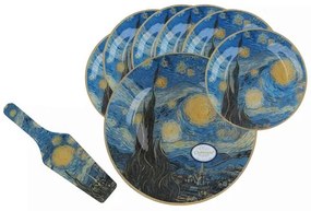 Van Gogh Csillagos Éj üveg süteményes készlet desszert tányér tortatál - 6 személyes
