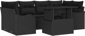 vidaXL Kerti Kanapé Szett párnával tárolóval 7 pcs Fekete Poly Rattan