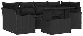 vidaXL Kerti Kanapé Szett párnával tárolóval 7 pcs Fekete Poly Rattan