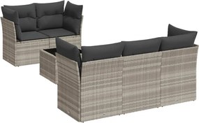 vidaXL 6 részes világosszürke polyrattan kerti ülőgarnitúra párnákkal