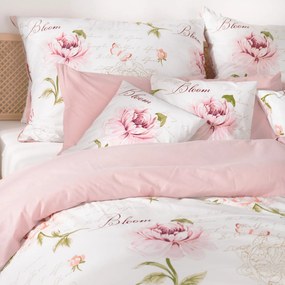 Goldea pamut ágyneműhuzat duo - pünkösdirózsa mintás, púderrózsaszín hátoldal 140 x 200 és 70 x 90 cm