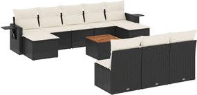 vidaXL 11 részes fekete polyrattan kerti ülőgarnitúra párnákkal