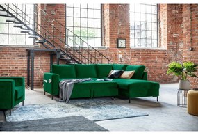 Sötétzöld bársony kinyitható sarokkanapé (jobb oldali) Lofty Lilly – Miuform