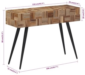 tömör újrahasznosított tíkfa tálalóasztal 110 x 34 x 80 cm