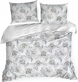 Szatén ágyneműhuzat 220x200 Virágok világoskék/fehér