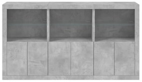 betonszürke tálalószekrény LED-világítással 181,5 x 37 x 100 cm