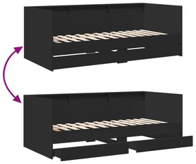 fekete kanapéágy fiókkal matrac nélkül 100x200 cm