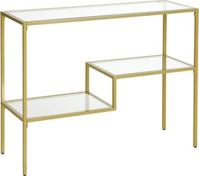HOMCOM 3-polcos Előszobai Konzol Asztal Acélból és Edzett Üvegből, 100x32x76 cm, Arany | Aosom