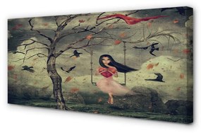 Canvas képek Fa madarak felhők girl rock 100x50 cm