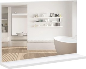 kleankin Fali Fürdőszobai Tükör Polccal, Modern, Többfunkciós Tükör Fürdőszobába, Hálószobába és Előszobába, 60x12x40 cm, Fehér | Aosom