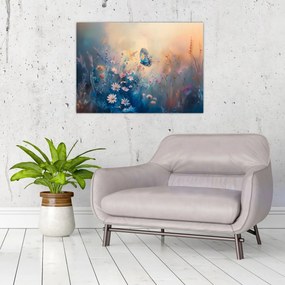 Üveg kép - Rét pillangóval (70x50 cm)