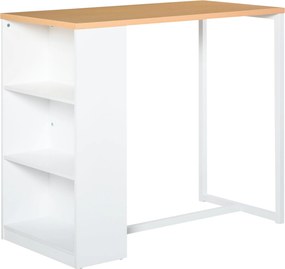 HOMCOM Magas Konyhai Asztal Bárasztal 3 Polccal, Antitip Funkciós Fém Váz, 100 kg Terhelhetőség, 115x55x100 cm Fehér és Tölgy | Aosom