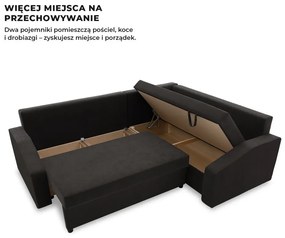 Grande Plus sarokkanapé, jobboldali, szövet anyag, fekete