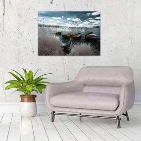 Kép - Fa csónak a tón (üvegen) (70x50 cm)