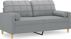 vidaXL 2 személyes világosszürke szövet kanapé díszpárnákkal 140 cm