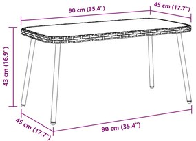 Fekete Dohányzóasztal 90x45x42 cm Polirattan