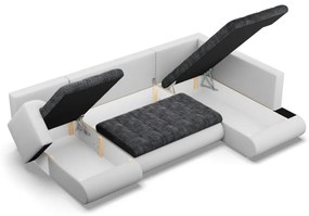 Tokio U sarokkanapé, 3 ágyneműtartóval, fonott + műbőr, jobboldali, sötétszürke - fehér