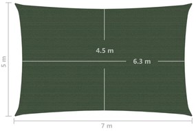 sötétzöld HDPE napvitorla 160 g/m² 5 x 7 m
