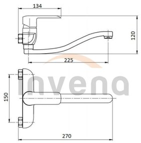 Invena Siros, falra szerelhető mosogató csaptelep, fekete matt, BC-90-004-A