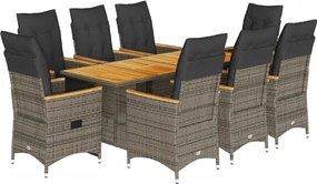 vidaXL 9 részes szürke polyrattan kerti étkezőgarnitúra párnával