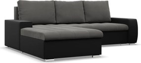 Toronto sarokkanapé, 2 ágyneműtartóval, bársony + műbőr, baloldali, szürke - fekete
