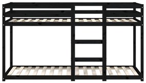 fekete tömör fenyőfa emeletes ágy 90 x 200 cm