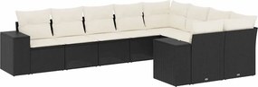 vidaXL 9 részes fekete polyrattan kerti ülőgarnitúra párnákkal