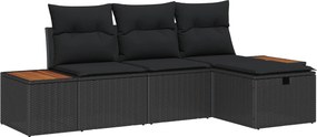 vidaXL Kerti Kanapé Szett párnával tárolóval 4 pcs Fekete polirattan