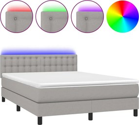 vidaXL világosszürke szövet rugós és LED-es ágy matraccal 140x200 cm