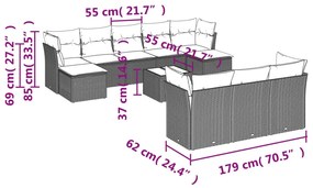 11 részes szürke polyrattan kerti ülőgarnitúra párnákkal