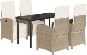 vidaXL 5 részes bézs polyrattan kerti étkezőgarnitúra párnákkal