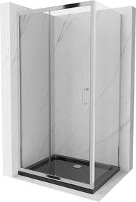 Mexen Apia zuhanykabin tolóajtóval 140 (ajtó) x 70 (fali) cm, 5mm átlátszó üveg, króm profil + fekete zuhanytálca króm szifonnal, 840-140-070-01-00-4…