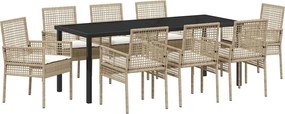 vidaXL Kert étkező szett párnával 9 pcs Bézs polirattan