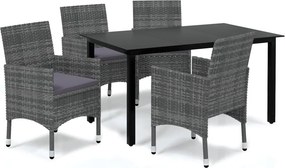 vidaXL 5 részes szürke polyrattan kerti étkezőgarnitúra párnákkal