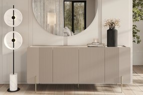 Malmi négyajtos komód fém lábakon - 200 cm - kasmír / crema bianca / arany lábak