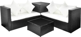 vidaXL 4-részes fekete polyrattan kerti bútorszett párnákkal