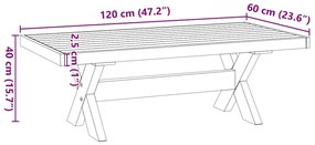 dohányzóasztal NOAIN X alakú lábak 120x60x40cm tömör fa fenyőfa