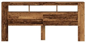 antik fa színű szerelt fa LED-es fejtámla 220x18,5x103,5 cm