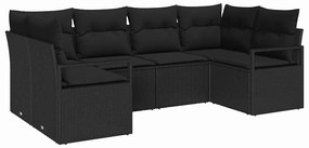 vidaXL Kanapé Szett párnával 6 pcs Fekete polirattan